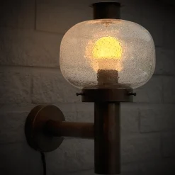 Pamono Mid-Century Outdoor Facade Lamp in Copper and Glass from Fagerhult, Sweden, 1970s><noscript><img width=