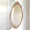 New Pamono Mid-Century Oval Gilt Wood Ornate Wall Mirror, 1950s