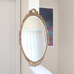 New Pamono Mid-Century Oval Gilt Wood Ornate Wall Mirror, 1950s