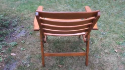New Pamono Mid-Century Patinated Wood Folding Garden or Patio Elbow Chair, 1960s