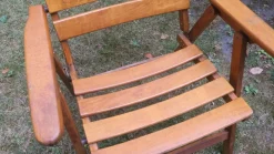 New Pamono Mid-Century Patinated Wood Folding Garden or Patio Elbow Chair, 1960s