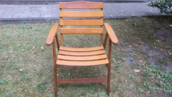 New Pamono Mid-Century Patinated Wood Folding Garden or Patio Elbow Chair, 1960s