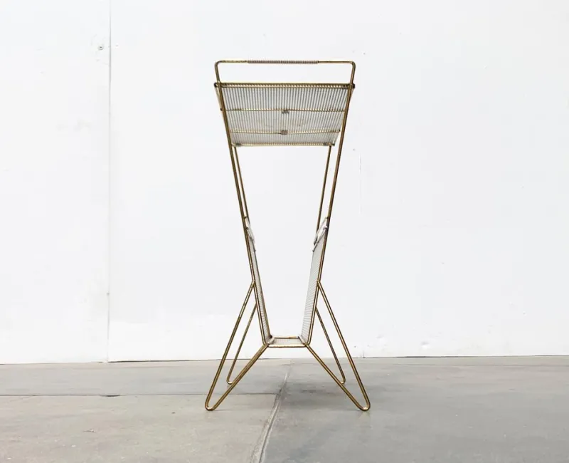 Clearance Pamono Mid-Century Perforated Metal Magazine Holder and Side Table, 1960s