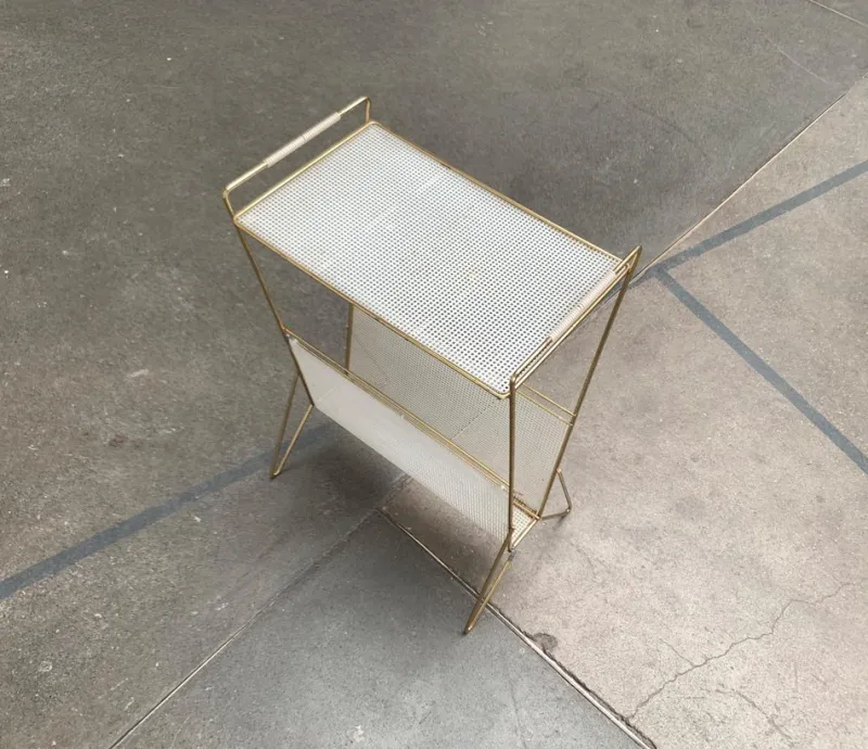Clearance Pamono Mid-Century Perforated Metal Magazine Holder and Side Table, 1960s