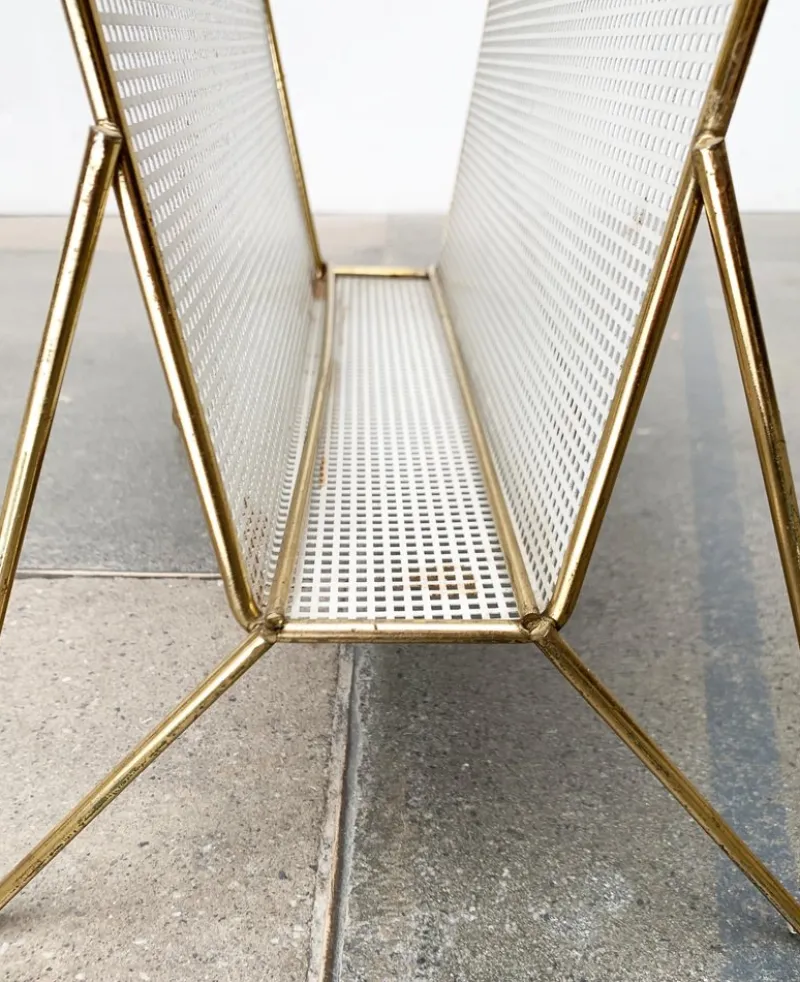 Clearance Pamono Mid-Century Perforated Metal Magazine Holder and Side Table, 1960s