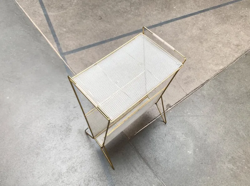 Clearance Pamono Mid-Century Perforated Metal Magazine Holder and Side Table, 1960s