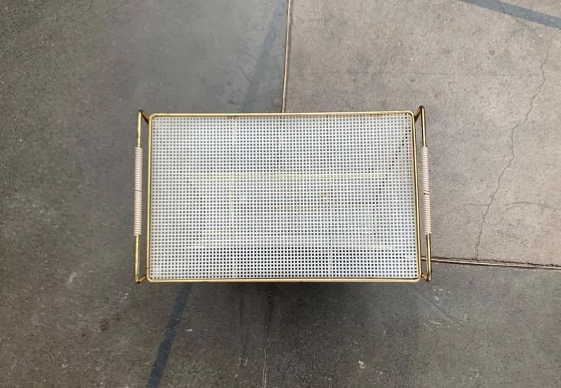 Clearance Pamono Mid-Century Perforated Metal Magazine Holder and Side Table, 1960s