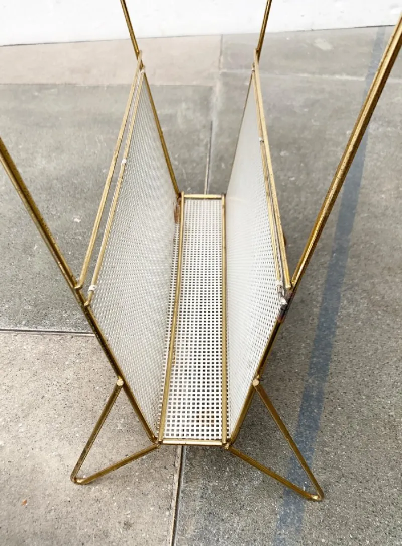 Clearance Pamono Mid-Century Perforated Metal Magazine Holder and Side Table, 1960s