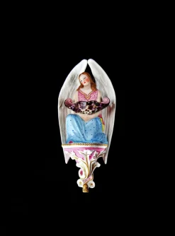 Outlet Pamono Mid-Century Polychrome Porcelain Biscuit Holy Water Font of Angel with Shell, 1950s