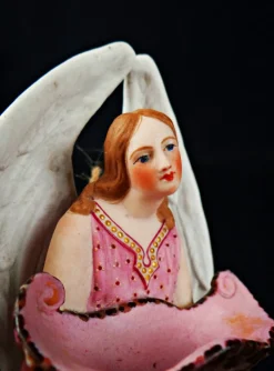 Outlet Pamono Mid-Century Polychrome Porcelain Biscuit Holy Water Font of Angel with Shell, 1950s