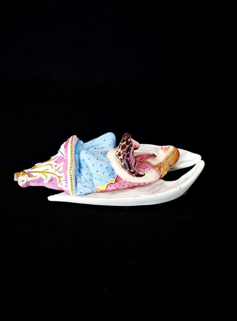Outlet Pamono Mid-Century Polychrome Porcelain Biscuit Holy Water Font of Angel with Shell, 1950s