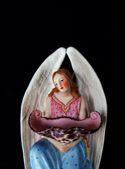 Outlet Pamono Mid-Century Polychrome Porcelain Biscuit Holy Water Font of Angel with Shell, 1950s