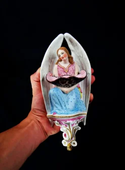 Outlet Pamono Mid-Century Polychrome Porcelain Biscuit Holy Water Font of Angel with Shell, 1950s