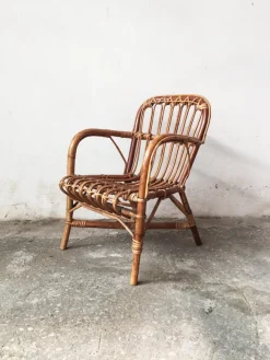 Pamono Mid-Century Rattan and Bamboo Baby Chair, 1950s> Children's Chairs