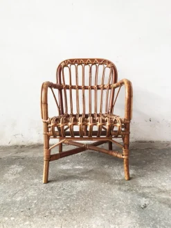 Pamono Mid-Century Rattan and Bamboo Baby Chair, 1950s><noscript><img width=