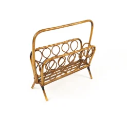 Sale Pamono Mid-Century Rattan and Bamboo Magazine Rack, Italy, 1960s