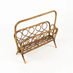 Sale Pamono Mid-Century Rattan and Bamboo Magazine Rack, Italy, 1960s