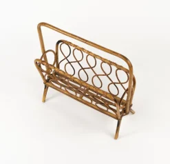 Sale Pamono Mid-Century Rattan and Bamboo Magazine Rack, Italy, 1960s