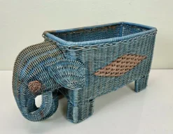 Pamono Mid-Century Rattan Elephant Basket Planter, Italy, 1970s> Planters And Jardiniere