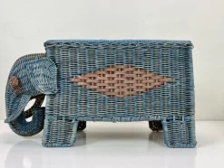 Pamono Mid-Century Rattan Elephant Basket Planter, Italy, 1970s><noscript><img width=