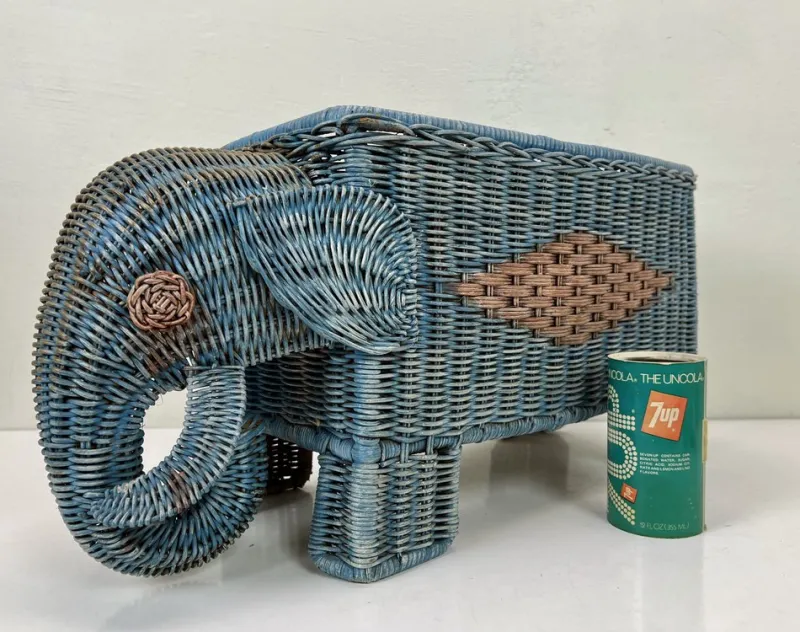 Pamono Mid-Century Rattan Elephant Basket Planter, Italy, 1970s> Planters And Jardiniere