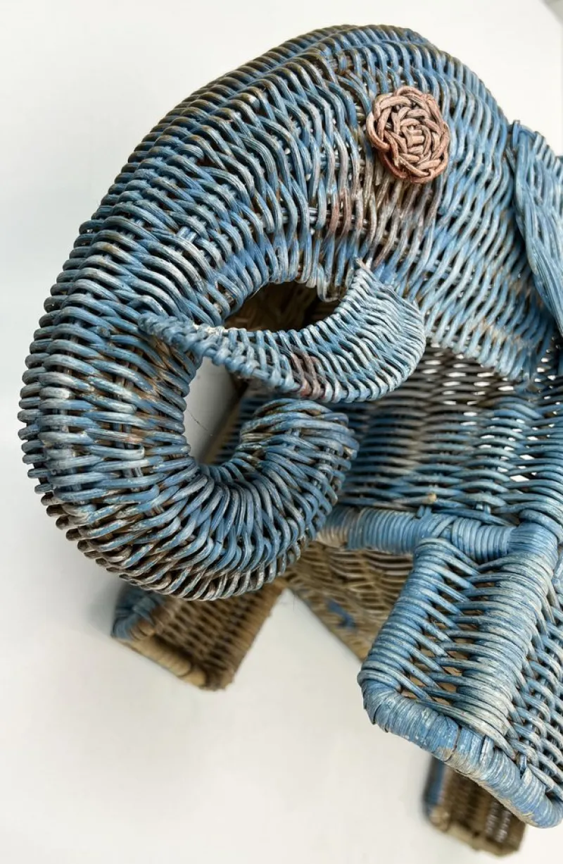Pamono Mid-Century Rattan Elephant Basket Planter, Italy, 1970s> Planters And Jardiniere