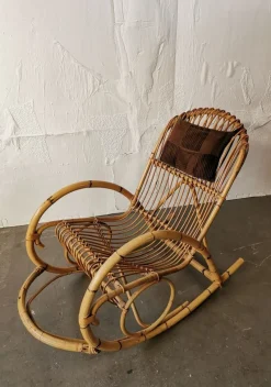 Outlet Pamono Mid-Century Rattan Rocking Chair from Rohé Noordwolde