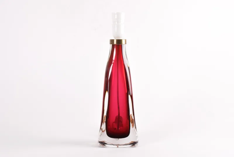 Pamono Mid-Century Red Crystal Glass Table Lamp by Carl Fagerlund for Orrefors, Sweden, 1960s> Table Lamps
