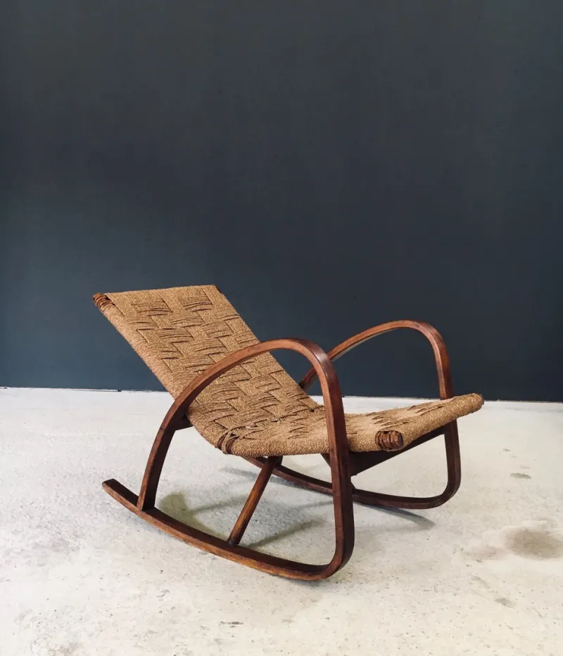 Pamono Mid-Century Rope Rocking Chair, Italy, 1950s> Rocking Chairs