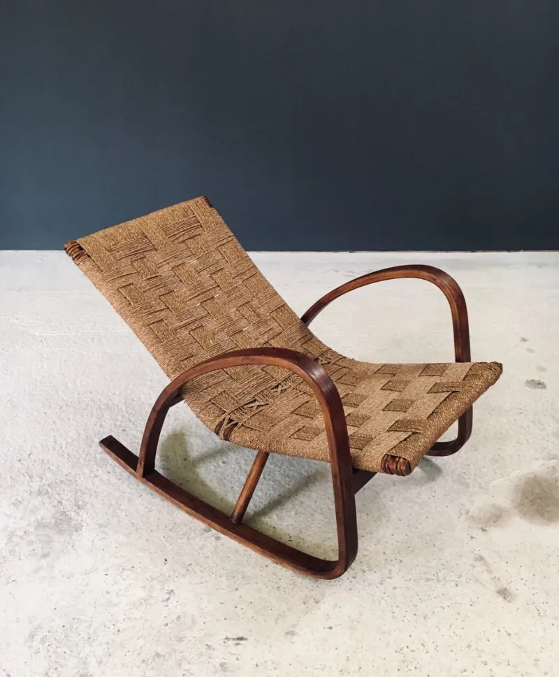 Pamono Mid-Century Rope Rocking Chair, Italy, 1950s> Rocking Chairs