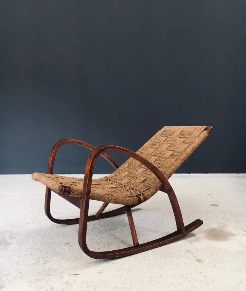 Pamono Mid-Century Rope Rocking Chair, Italy, 1950s> Rocking Chairs