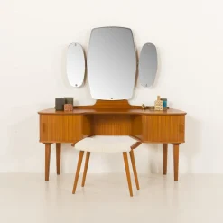 Pamono Mid-Century Scandinavian Dressing Table with Adjustable Mirrors and Tambour Doors, Norway, 1970s><noscript><img width=
