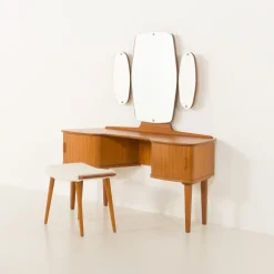 Pamono Mid-Century Scandinavian Dressing Table with Adjustable Mirrors and Tambour Doors, Norway, 1970s><noscript><img width=