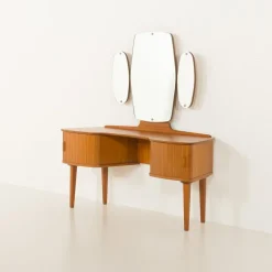 Pamono Mid-Century Scandinavian Dressing Table with Adjustable Mirrors and Tambour Doors, Norway, 1970s><noscript><img width=