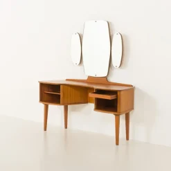 Pamono Mid-Century Scandinavian Dressing Table with Adjustable Mirrors and Tambour Doors, Norway, 1970s><noscript><img width=