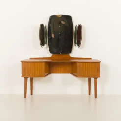 Pamono Mid-Century Scandinavian Dressing Table with Adjustable Mirrors and Tambour Doors, Norway, 1970s><noscript><img width=