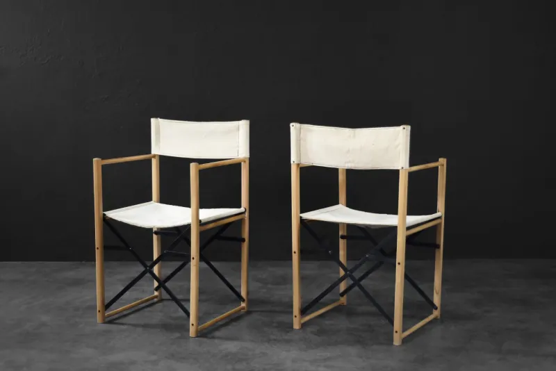 Pamono Mid-Century Scandinavian Modern Beech & Canvas Safari Directors Chairs, 1960s, Set of 2> Side Chairs & Dining Chairs