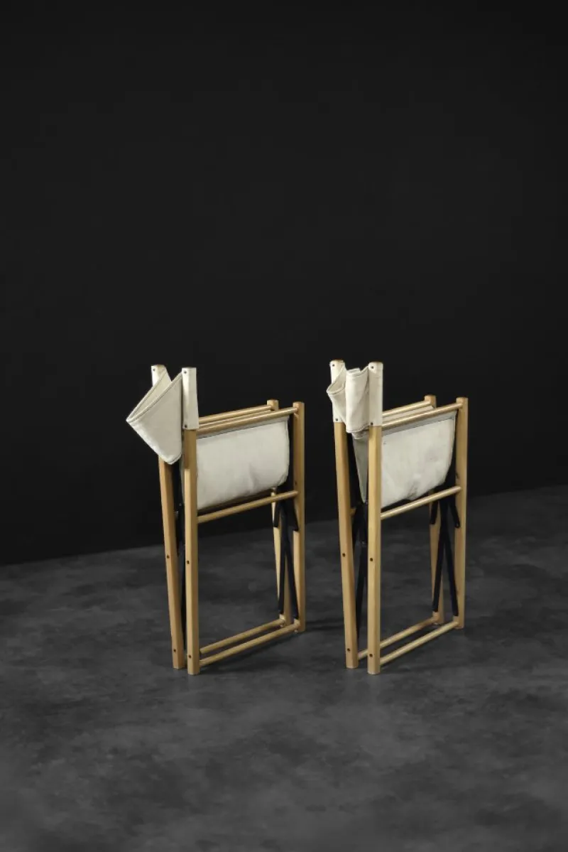 Pamono Mid-Century Scandinavian Modern Beech & Canvas Safari Directors Chairs, 1960s, Set of 2> Side Chairs & Dining Chairs