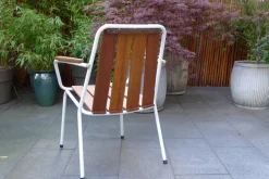 Pamono Mid-Century Scandinavian Teak and Tubular Steel Stacking Garden Chair from Daneline, 1960s><noscript><img width=