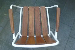 Pamono Mid-Century Scandinavian Teak and Tubular Steel Stacking Garden Chair from Daneline, 1960s><noscript><img width=