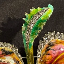 Pamono Mid-Century Silver Enamelled Orchid or Iris Flower Brooch><noscript><img width=