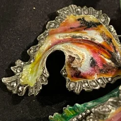Pamono Mid-Century Silver Enamelled Orchid or Iris Flower Brooch><noscript><img width=