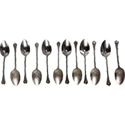 Pamono Mid-Century Silver Metal Coffee Spoons Tree-Leaf-Shaped, France, 1960s> Cutlery & Serving Utensils