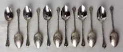 Pamono Mid-Century Silver Metal Coffee Spoons Tree-Leaf-Shaped, France, 1960s> Cutlery & Serving Utensils