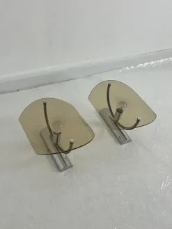 Clearance Pamono Mid-Century Smoked Glass Wall Lamps, 1960s, Set of 2