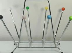 Pamono Mid-Century Space Age Sputnik Atomic Magazine Holder in Chrome and Wood, 1970s> Magazine Racks