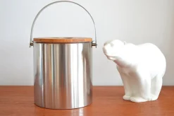 Pamono Mid-Century Steel and Teak Cylinda Line Ice Bucket by Arne Jacobsen for Stelton, 1960s><noscript><img width=