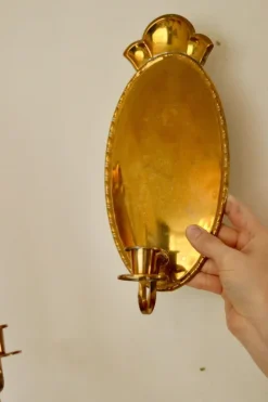 Pamono Mid-Century Swedish Brass Sconces, Set of 2><noscript><img width=