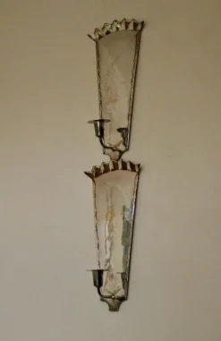 Pamono Mid-Century Swedish Pewter Sconces, Set of 2> Candleholders