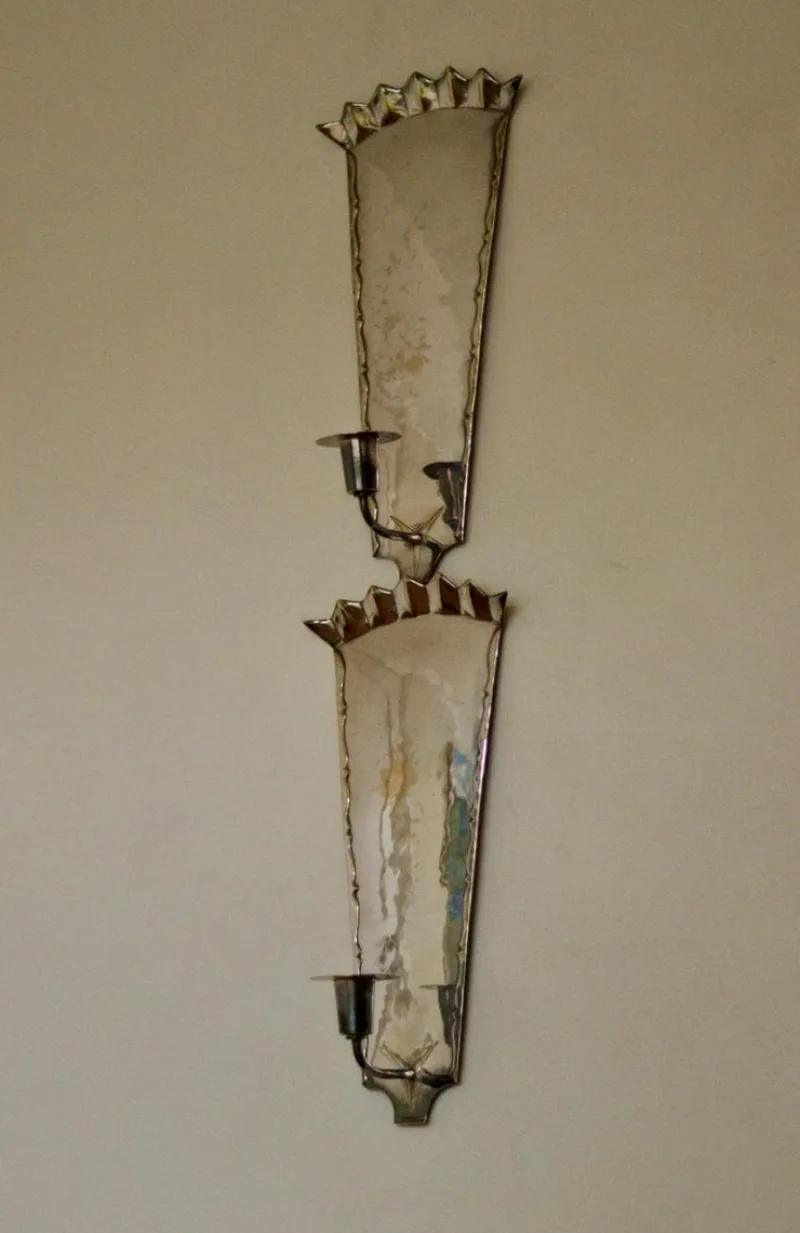 Pamono Mid-Century Swedish Pewter Sconces, Set of 2> Candleholders